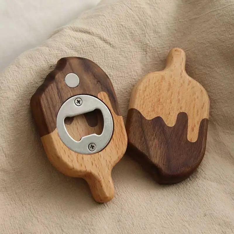 Creative Solid Wood Ice Cream Bottle Opener Decorative Item Magnetic