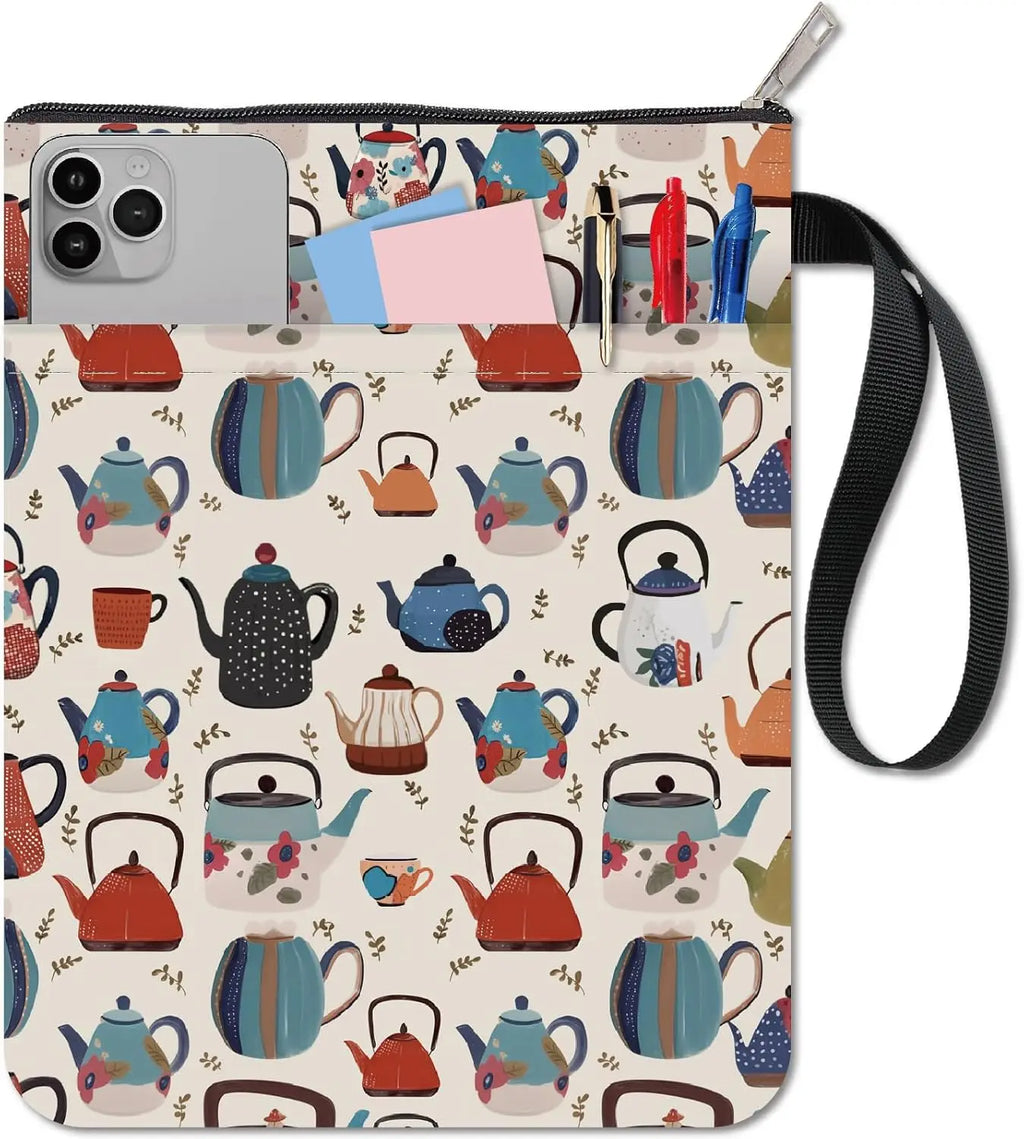 Teapot Book Sleeve – Washable Fabric Cover with Zipper Pocket