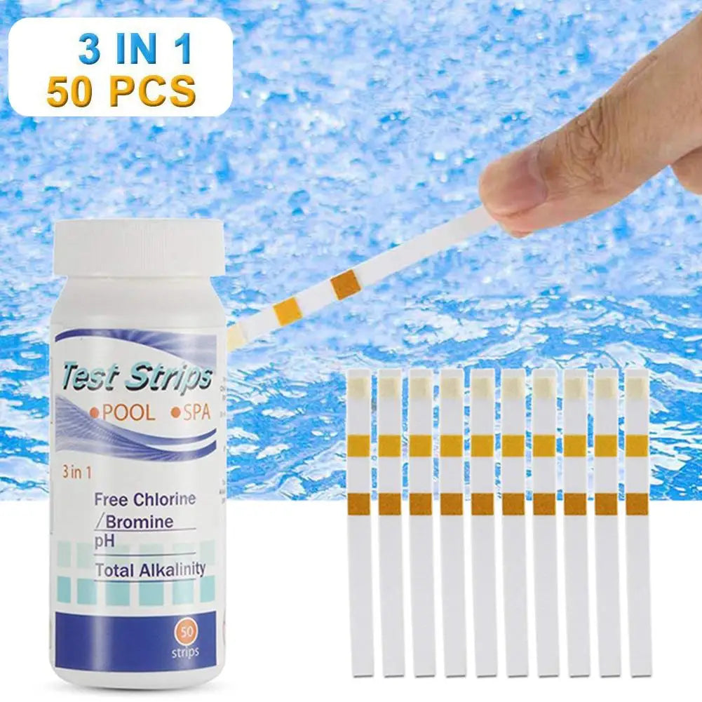 50-Pack Pool & Spa pH Chlorine Test Strips – 3-in-1 Water Tester