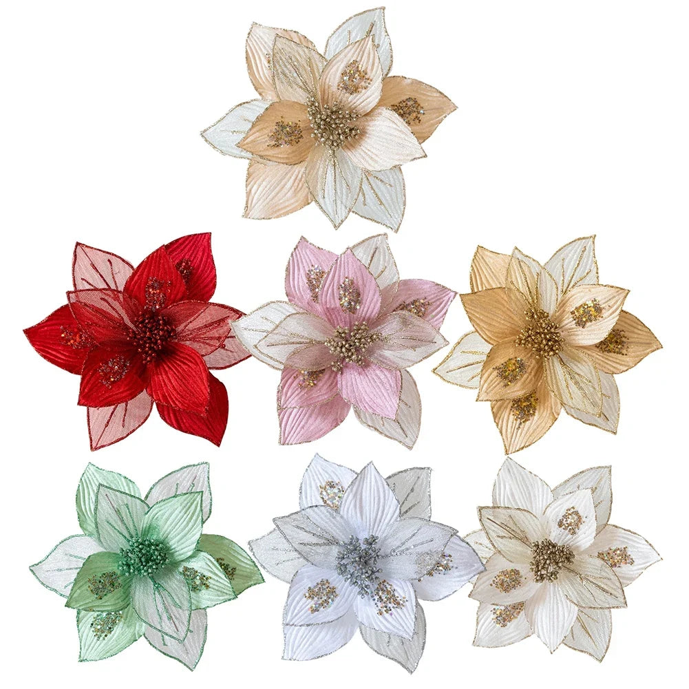 Glitter Magnolia Artificial Flowers | Flexible Stems 24cm