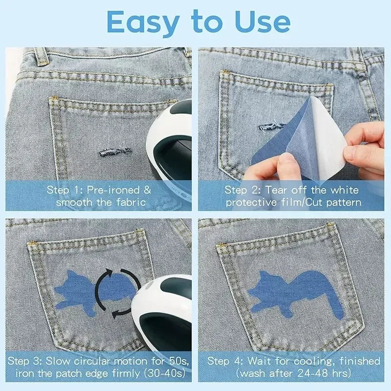 Denim Iron-On Fabric Patches for Clothes – 5pcs DIY Set