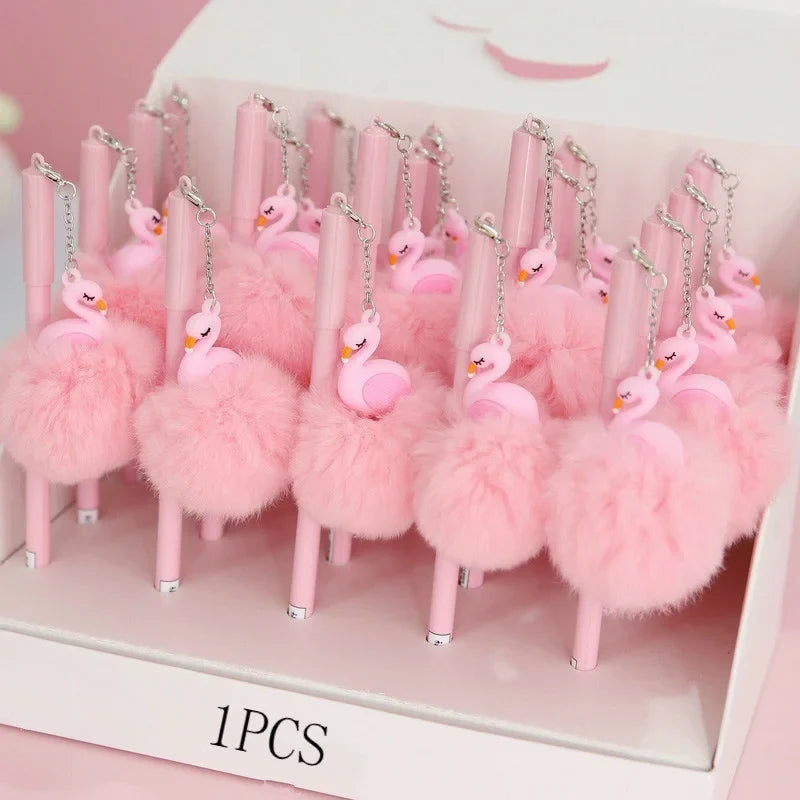 Pink Flamingo Plush Gel Pen – Kawaii School Writing Pen for Girls