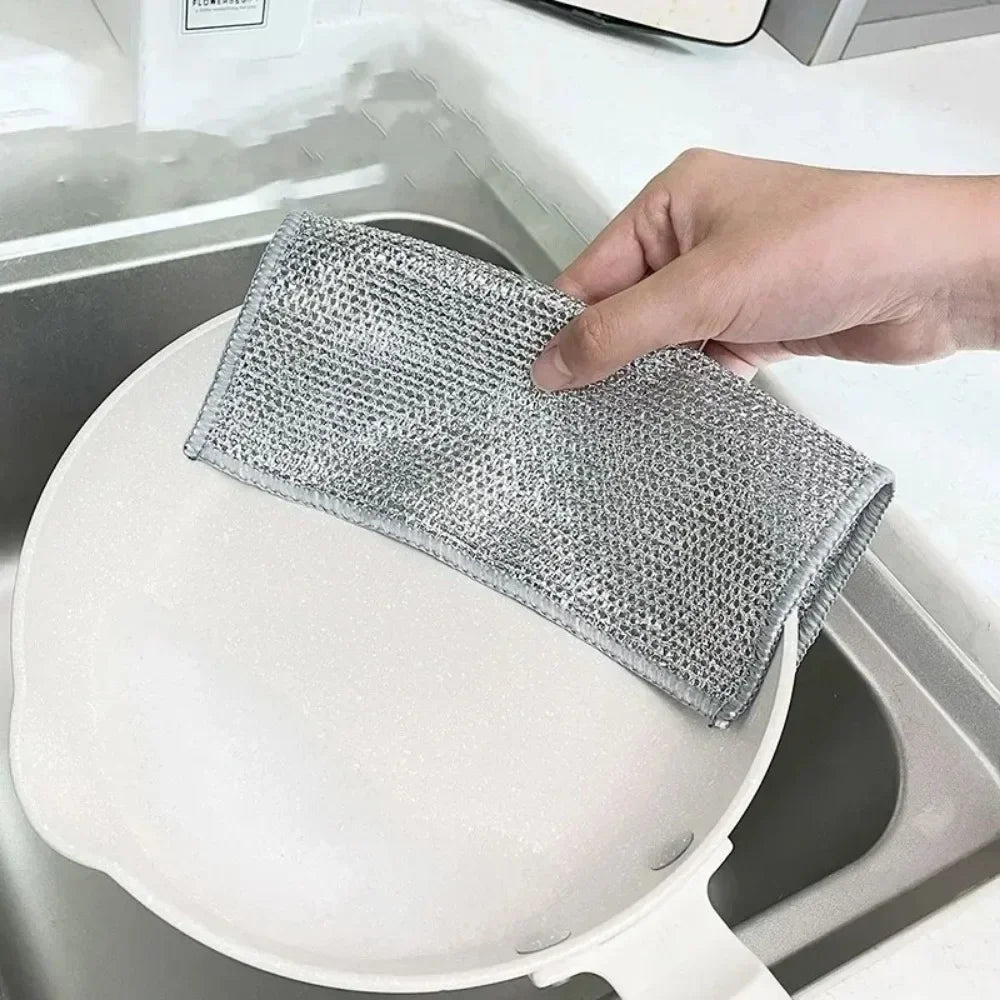 Silver Wire Mesh Cleaning Cloths | Kitchen Scrub Towels 3/5/10 PCS