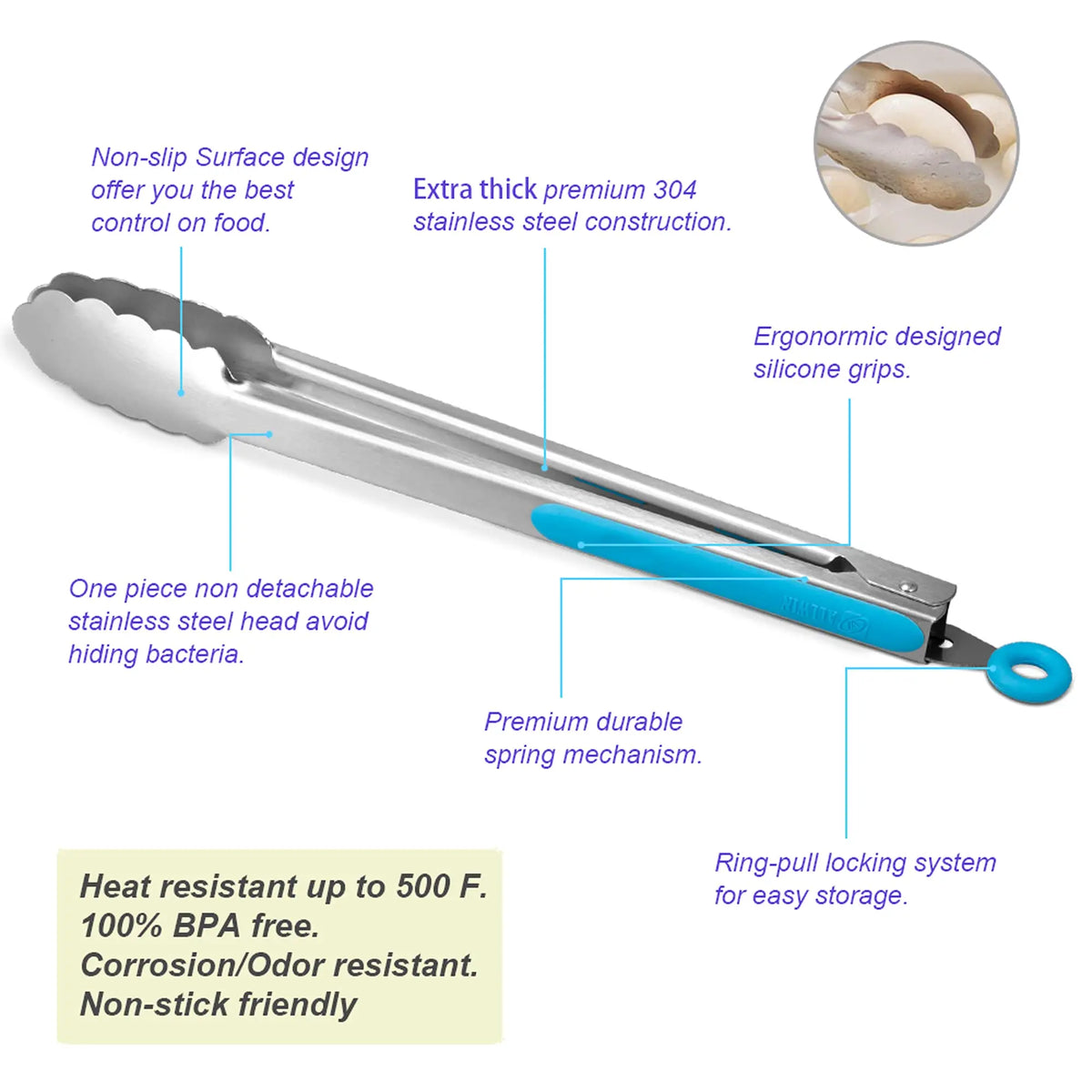Stainless Steel Silicone Food Tongs 9 & 12 Inch – Set of 2