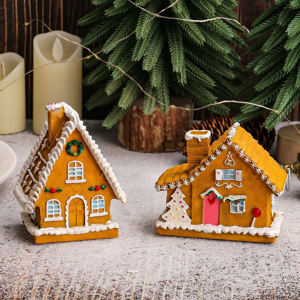 Christmas Resin Small Houses Micro-landscape LED Illuminated House