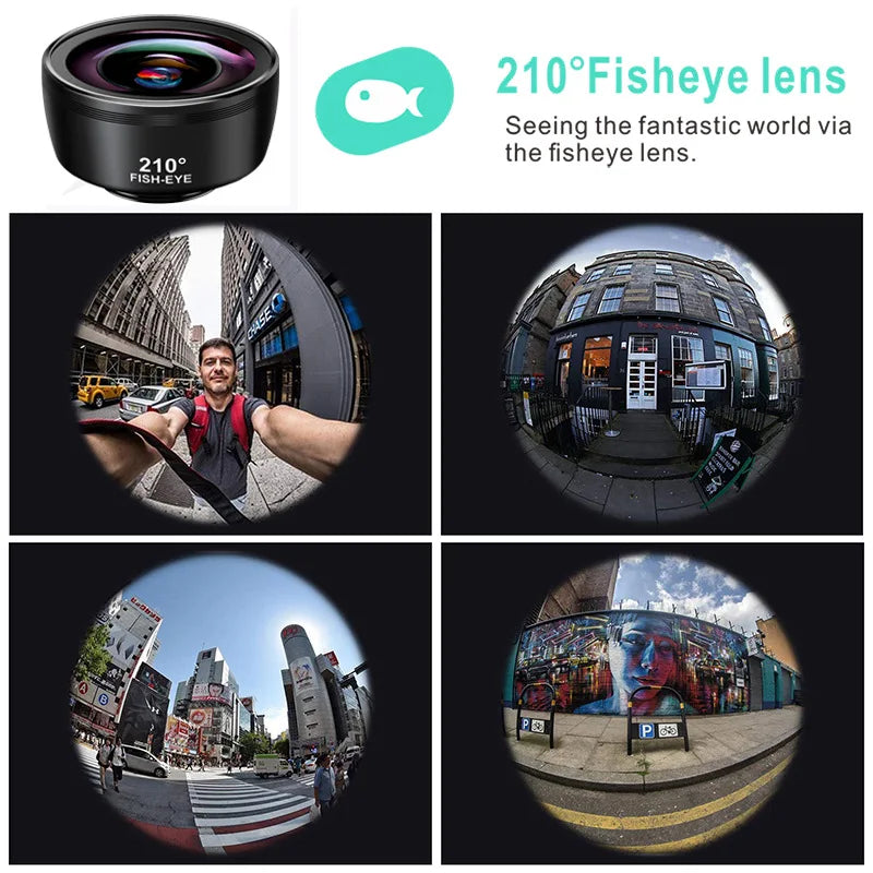210 HD Fish Eye Lens Phone 120 Wide Angle 25X Macro 2X Portrait