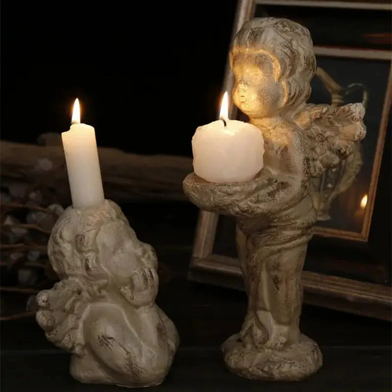 Angel Cupid Candlestick Holder – Resin Winged Baby Sculpture