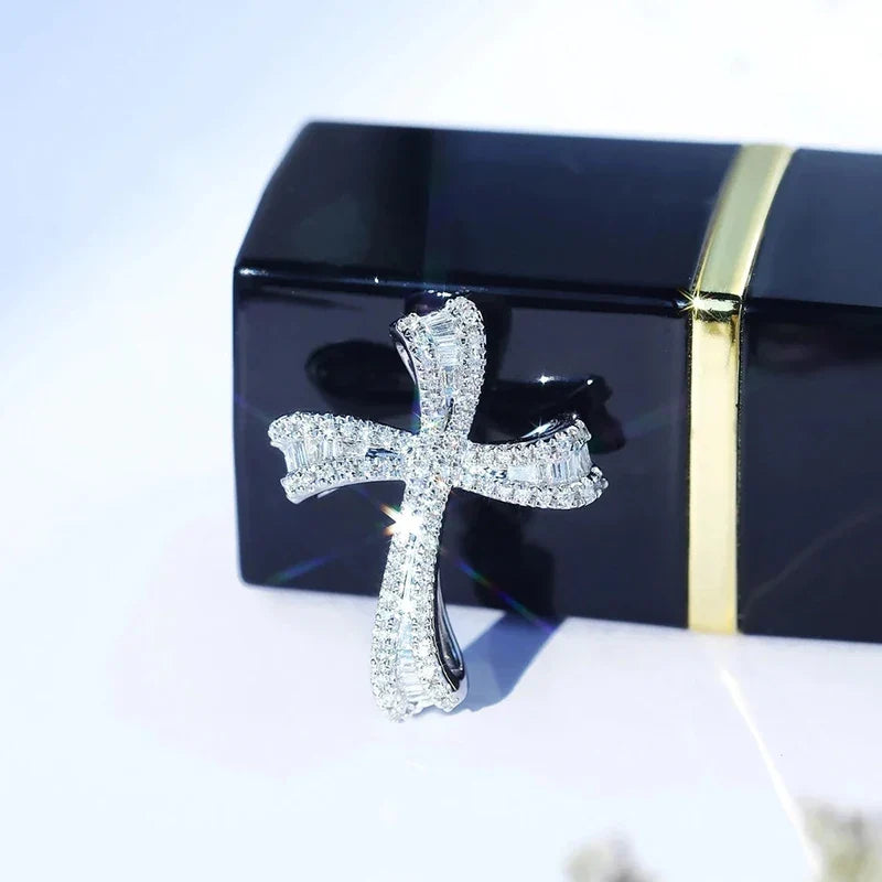 Huitan Crystal CZ Cross Pendant Necklace – Silver Women's