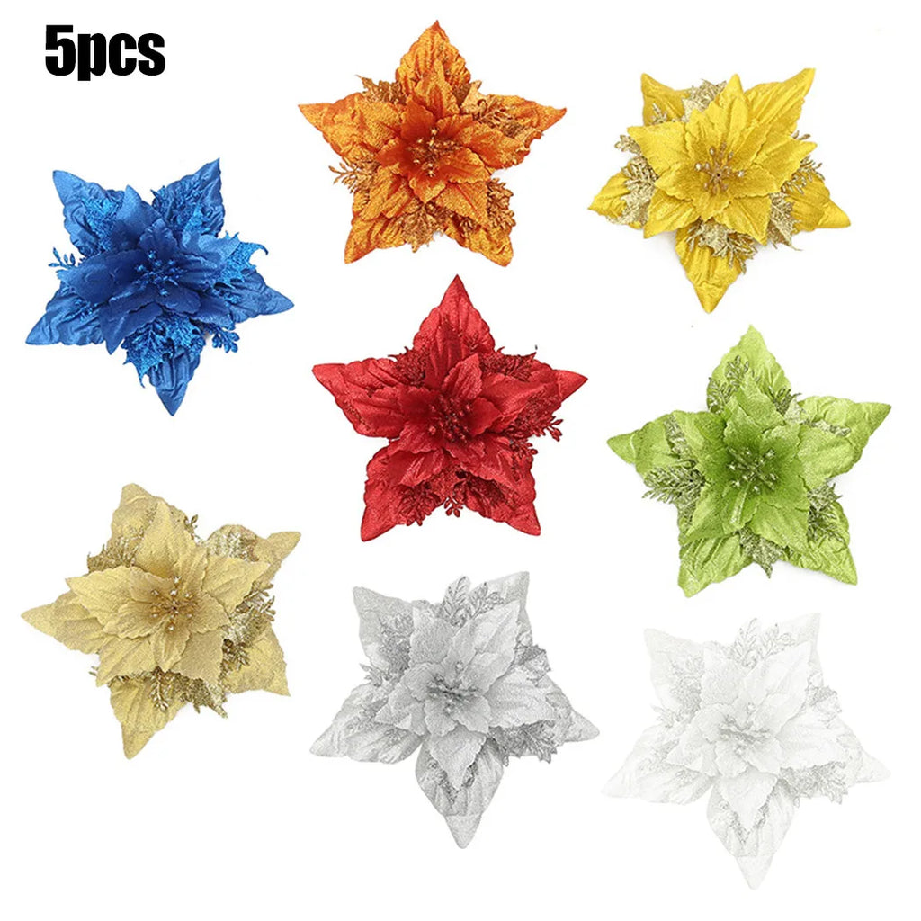 Christmas Large Poinsettia Glitter Flower Tree Hanging Party Xmas