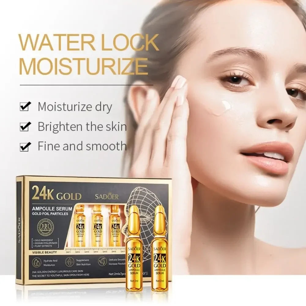 Korean 24K Gold Hyaluronic Acid & Vitamin C Serum – 7 Ampoules
