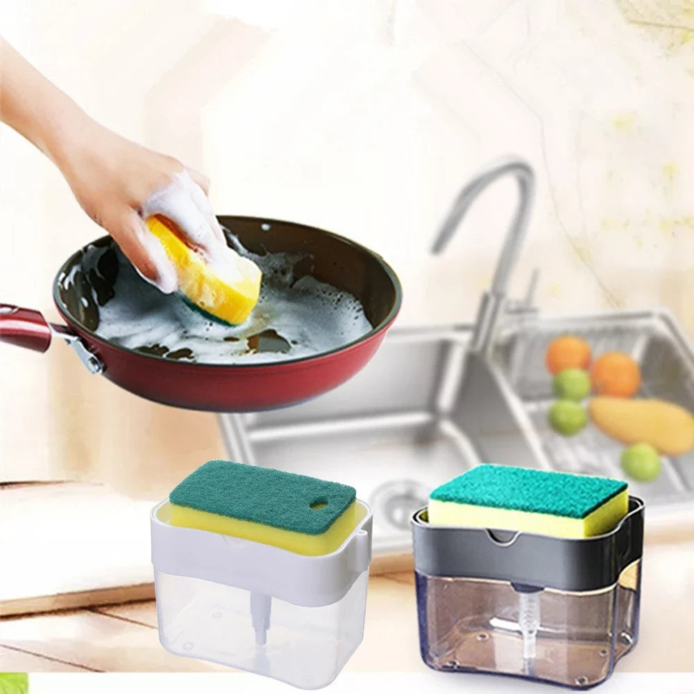 Kitchen Automatic Liquid Dispenser Dishwashing Brush Pot Tool Soap
