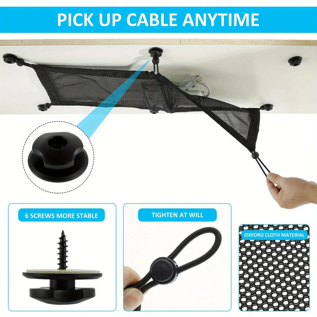 Under Desk Cable Management Net – 8-Hole Wire Mesh Organizer