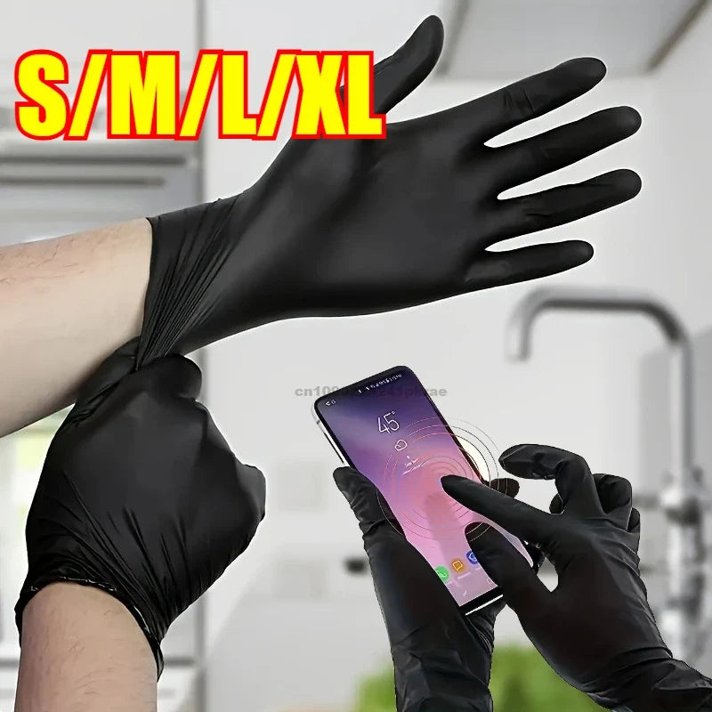 Black Disposable Nitrile Gloves 100PCS – Powder Free, S–XL