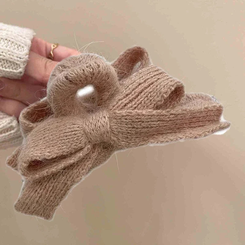 Plush Knit Bow Hair Claw Clip | Korean Style Women's Hair Accessory