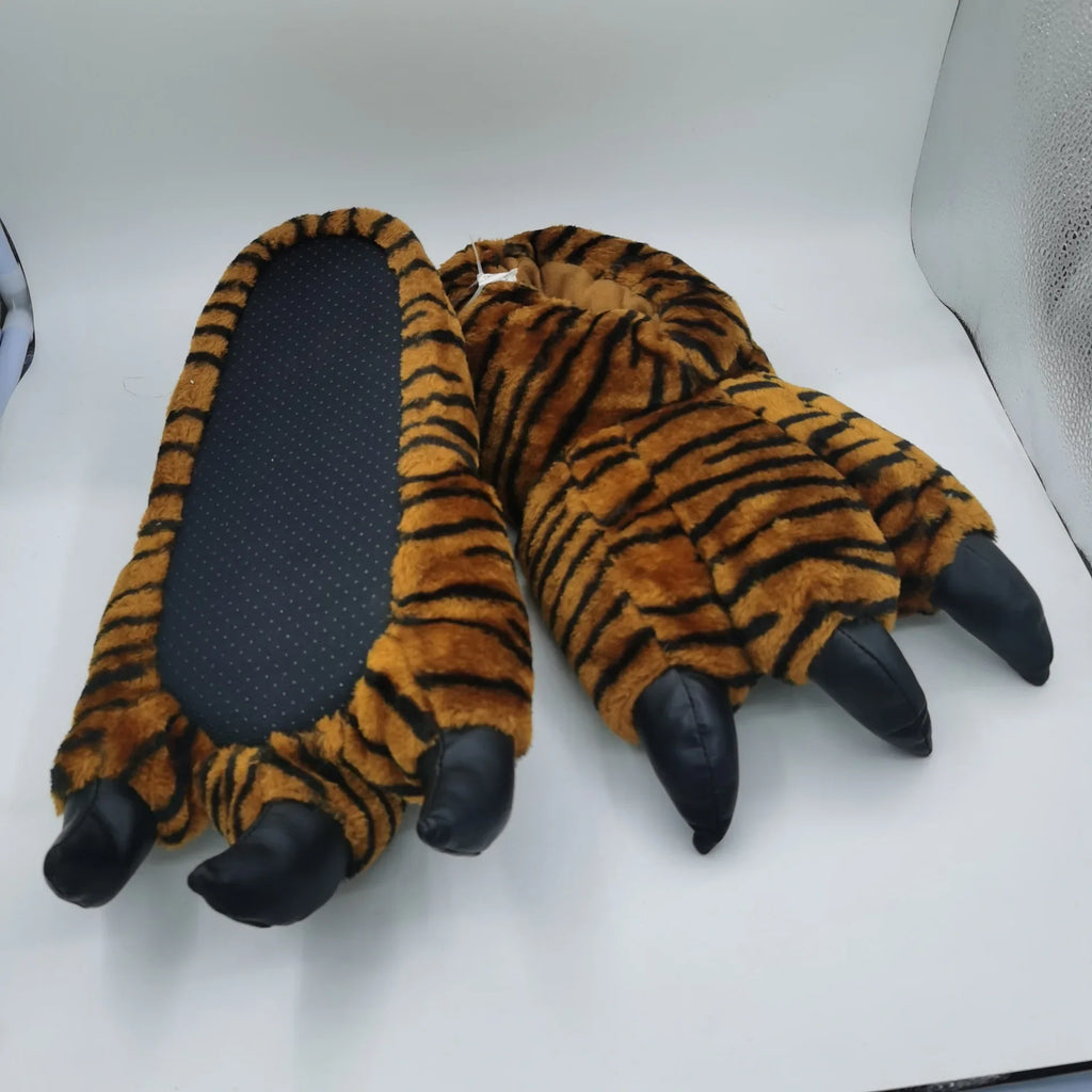 Men's Fluffy Animal Print Slippers | Bear Paw Faux Fur Slides
