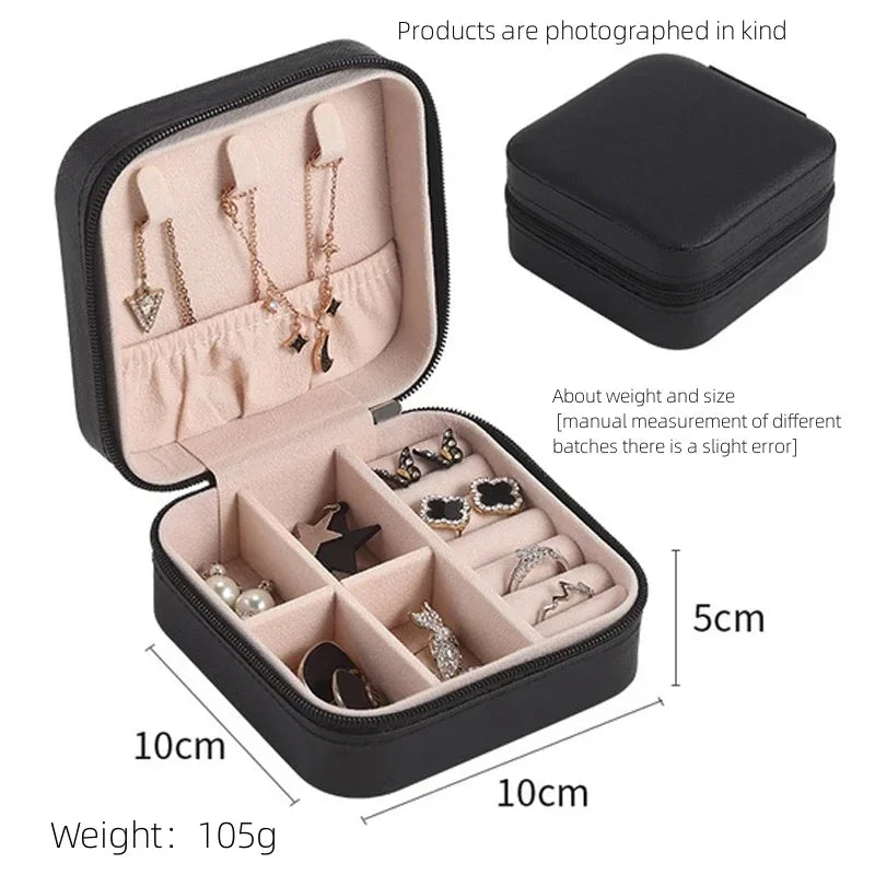 Travel PU Leather Jewelry Box – Zipper Case | Black, Pink, White