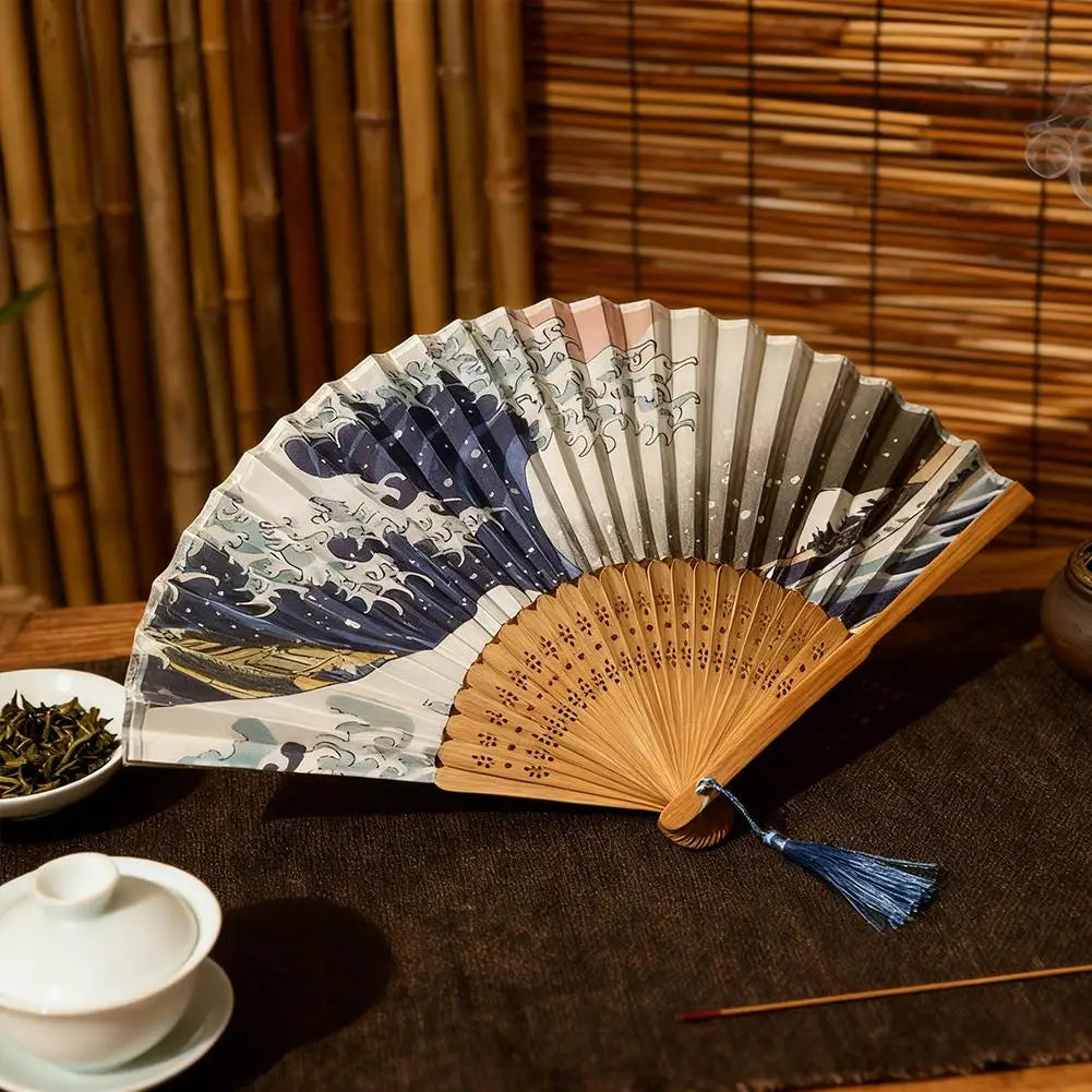 Chinese Handmade Bamboo Silk Folding Fan – 1 or 2 Pack