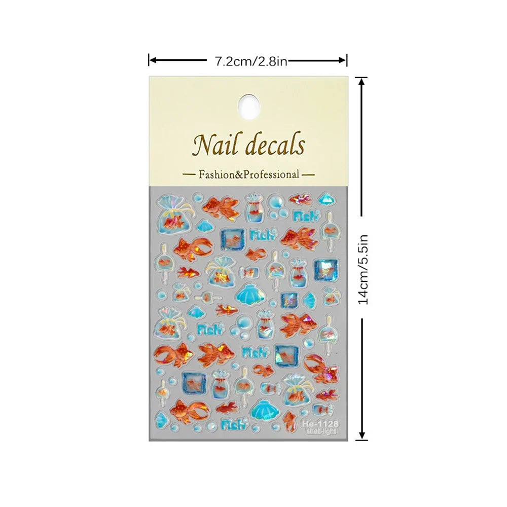 5D Relief Internet Famous Cartoon Ice Crystal Goldfish Nail Stickers
