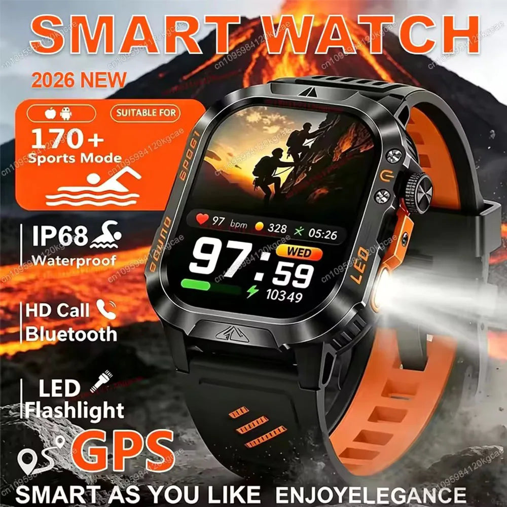 2026 Military Smart Watch Men 3ATM Outdoor Sports Fitness Tracker