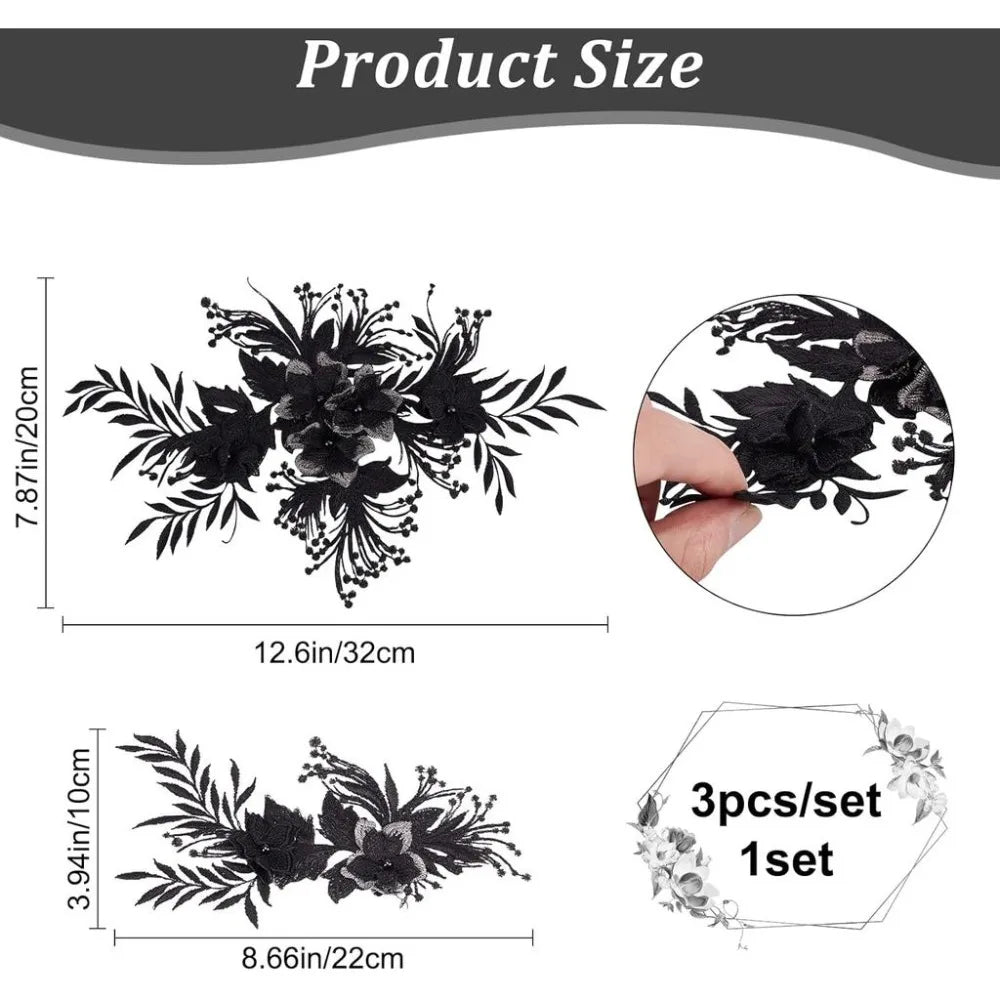 3D Flower Beaded Lace Applique Sew-On Patch | Dress Decoration