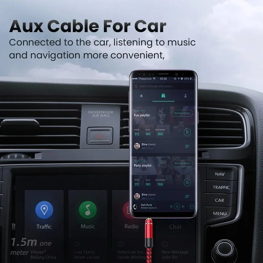 3.5mm Nylon Braided AUX Cable 4-Pole 1.5M | Car & Headphone