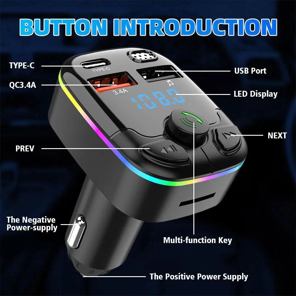 Bluetooth 5.0 Car FM Transmitter | Dual USB PD Fast Charger