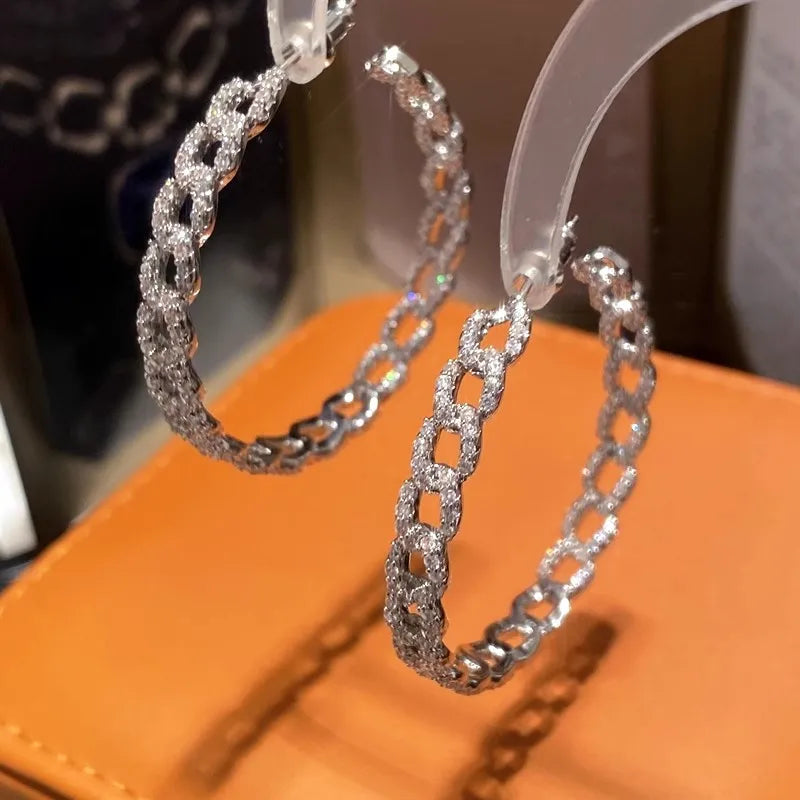 Huitan Cubic Zirconia Chain Loop Drop Earrings – Silver