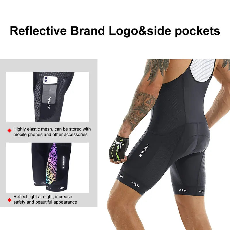 X-TIGER Cycling Bib Shorts – 5D Gel Pad & UPF50+ Men's