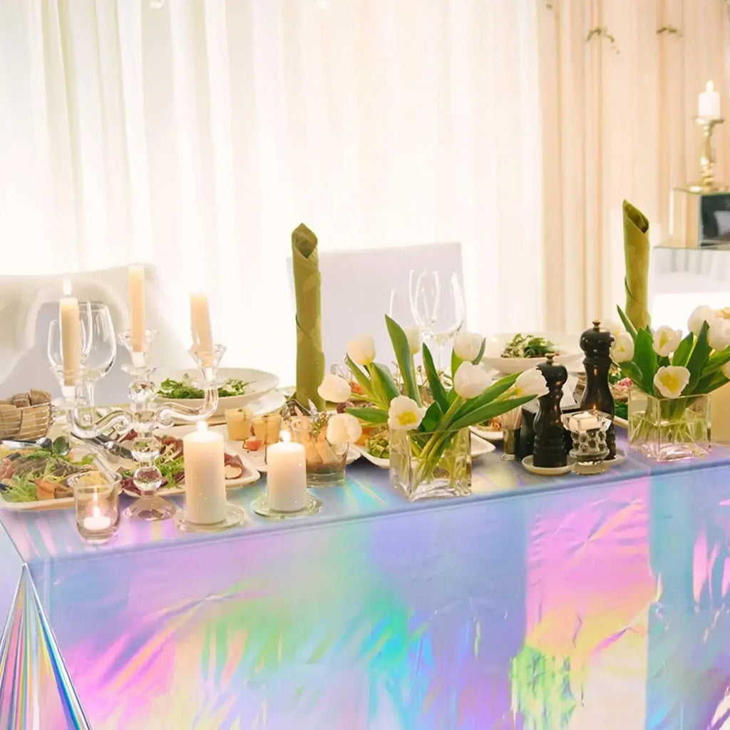 Iridescent Holographic Party Tablecloth 137x274cm | Waterproof