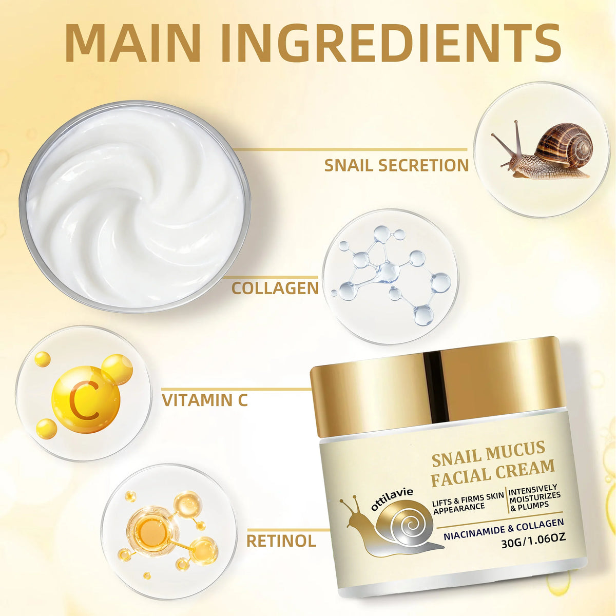 Ottilavie Snail Mucin Facial Cream – Deep Hydration All Skin