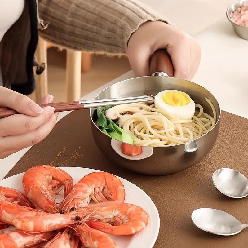 Stainless Steel Small Cooking Pot Wooden Handle Noodle Baby Food Milk
