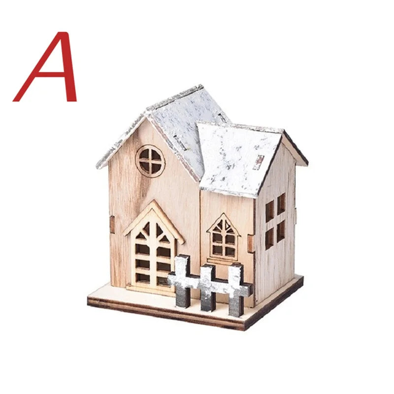Christmas LED Light Wooden House Luminous Cabin Merry Decorations