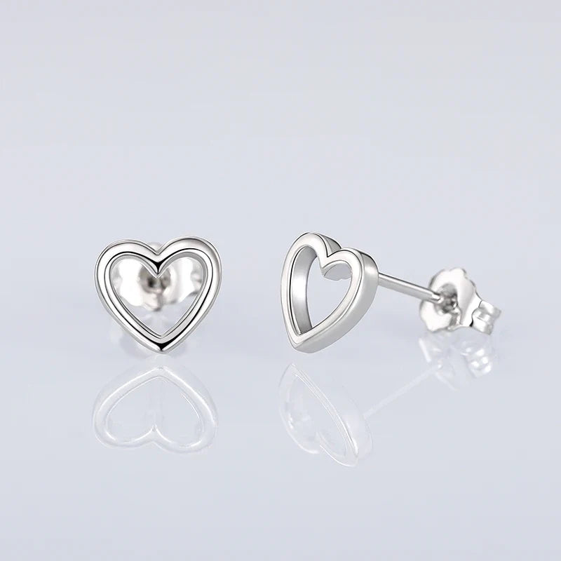 Huitan Minimalist Heart Stud Earrings – Silver Fashion Jewelry