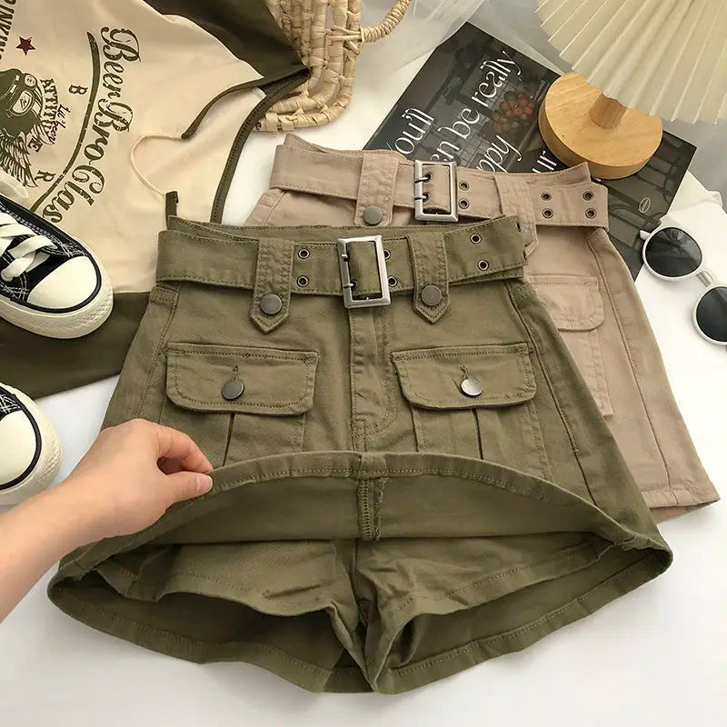 Women's Y2K High-Waist Cargo Skort – A-Line Skirt Shorts