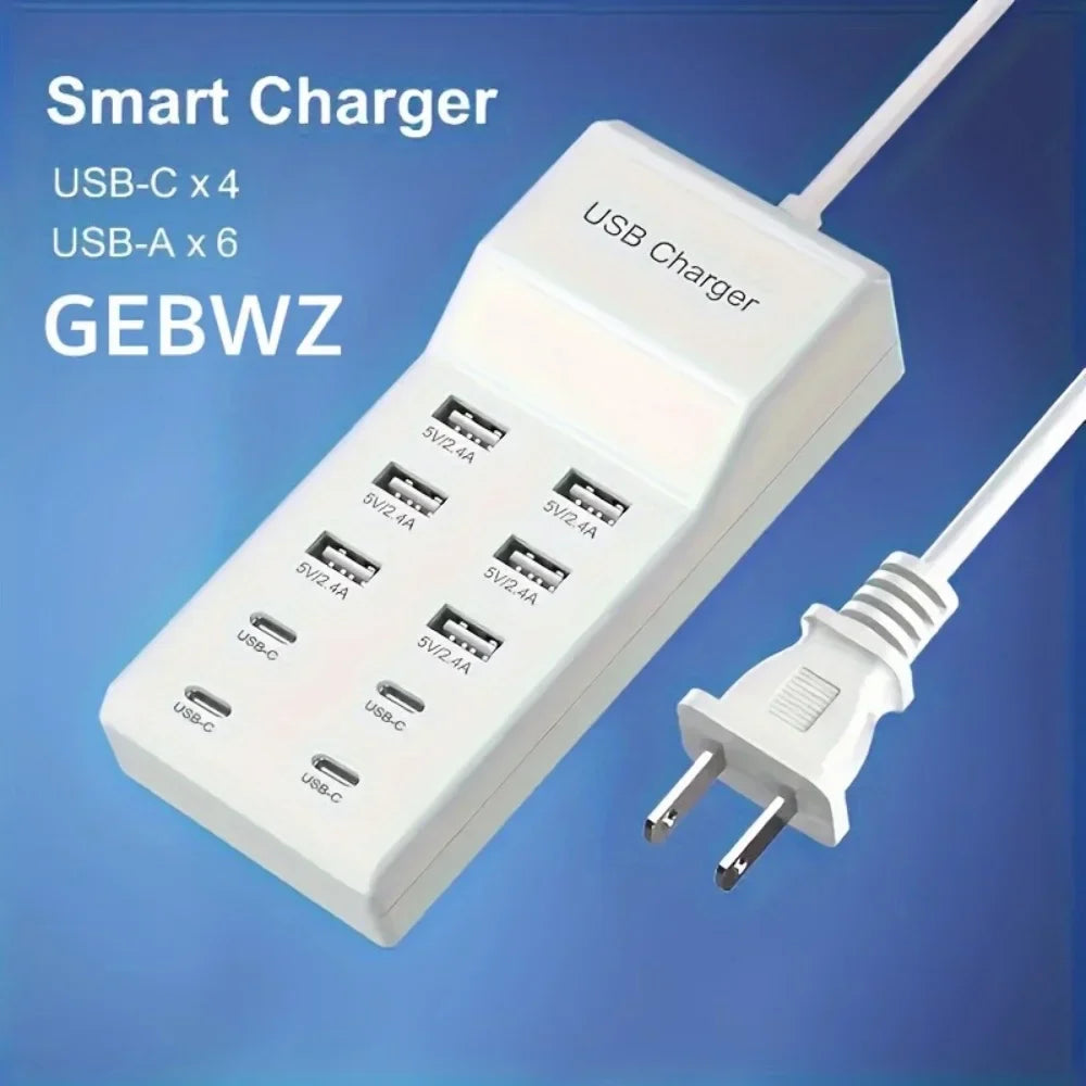 10-Port USB Charging Station 5V 15A | Desktop Hub EU US UK