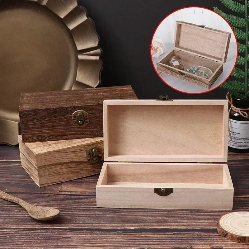 Retro Wooden Jewelry Storage Box Vintage Lock Rectangular Desktop