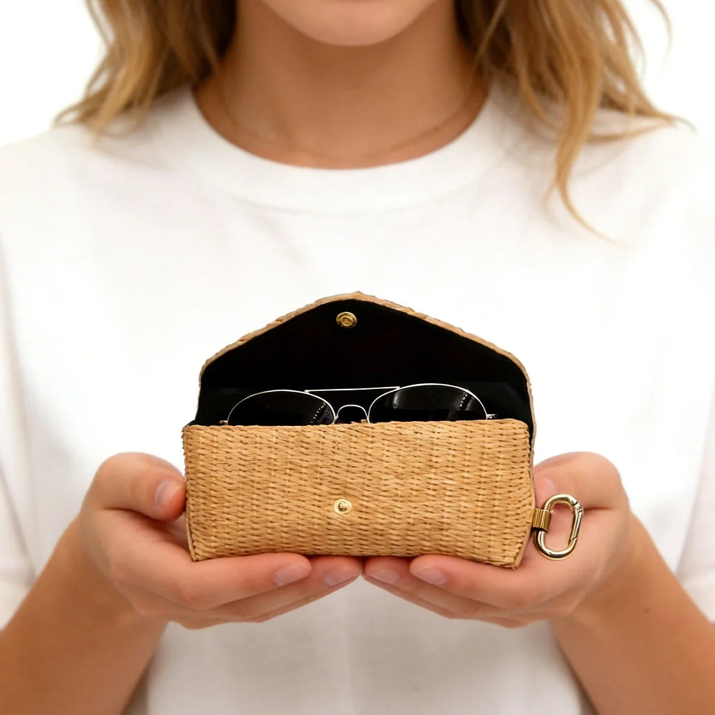 Woven Straw Eyeglass Case Hook Durable PP Material Soft Protective