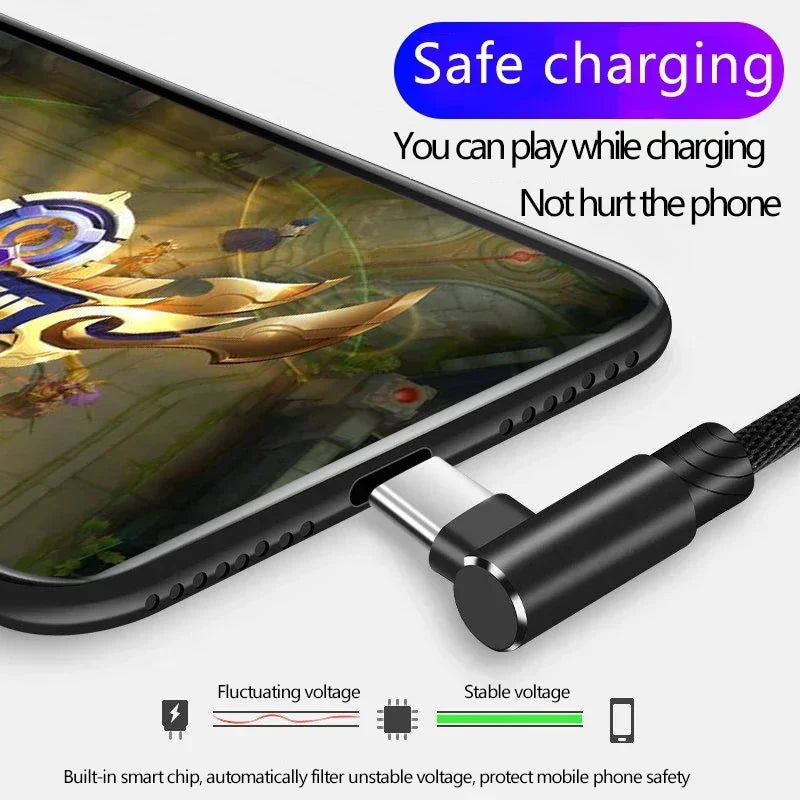 40W 5A USB-C 90° Braided Fast Charging Cable 1M/2M