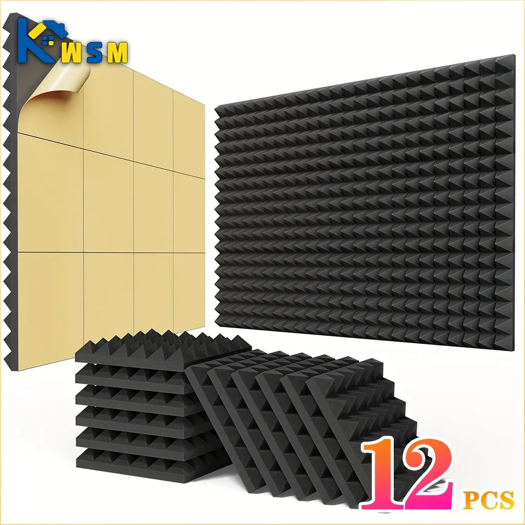 12-Pack Self-Adhesive Acoustic Foam Wall Panels | Home Studio