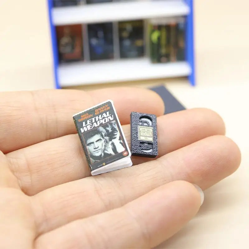 1/12 Dollhouse Retro Video Tape Shelf Miniature Accessory Set