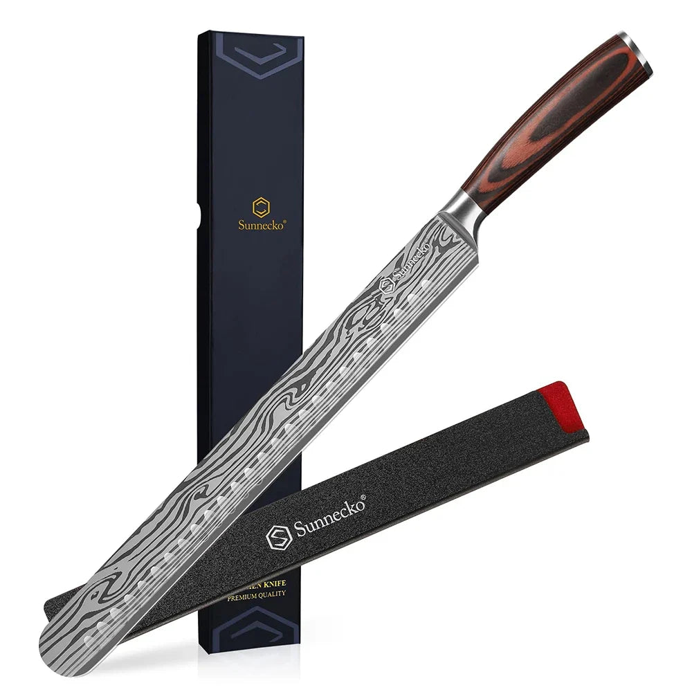 Sunnecko 12" Brisket Slicing Knife | High Carbon Steel & Pakkawood
