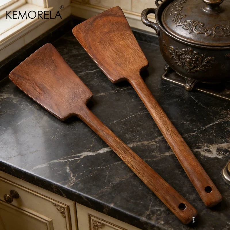 Acacia Wood Spatula for Non-Stick Pans | KEMORELA 1-2 Piece Set