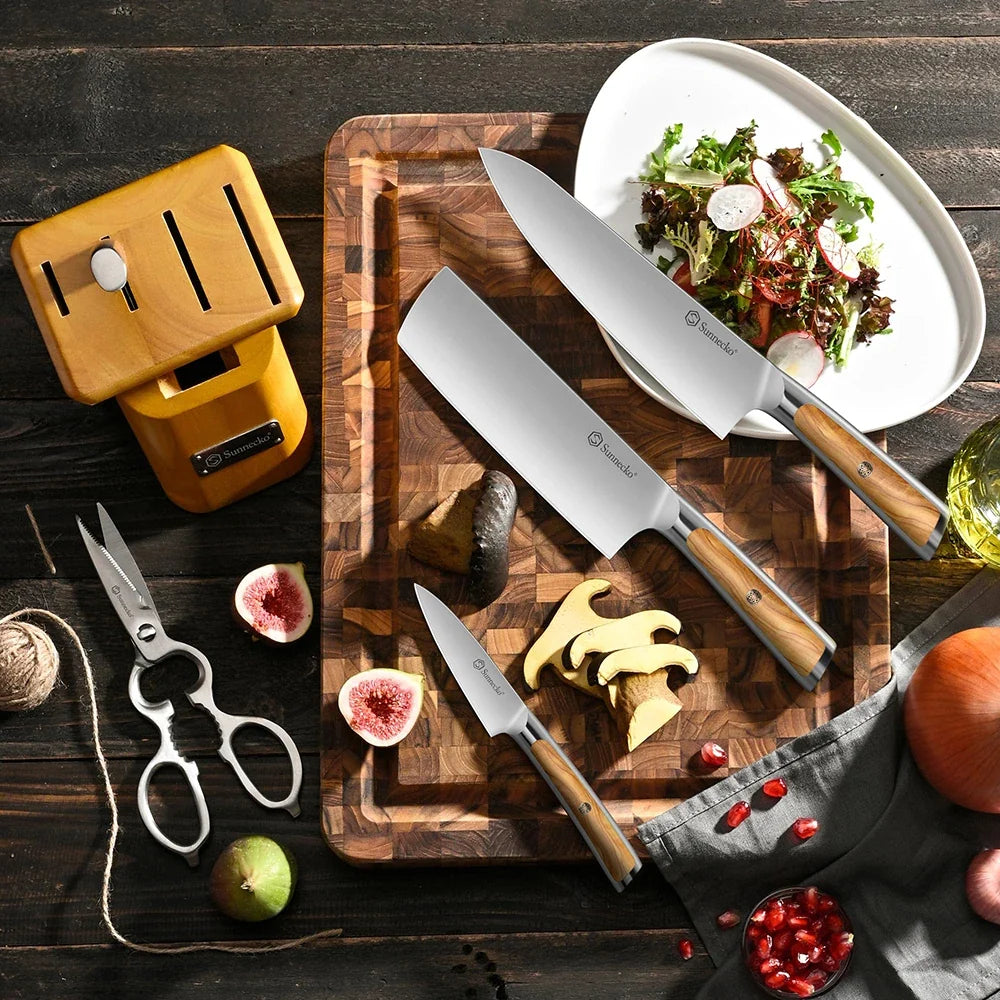 Sunnecko Japanese Chef Knife – 1.4116 Steel & Olive Wood Handle