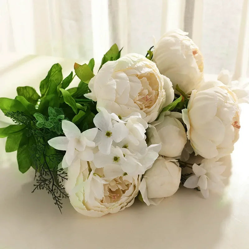 13 Heads Silk European Peony Bouquet Artificial Flower Rose Wedding