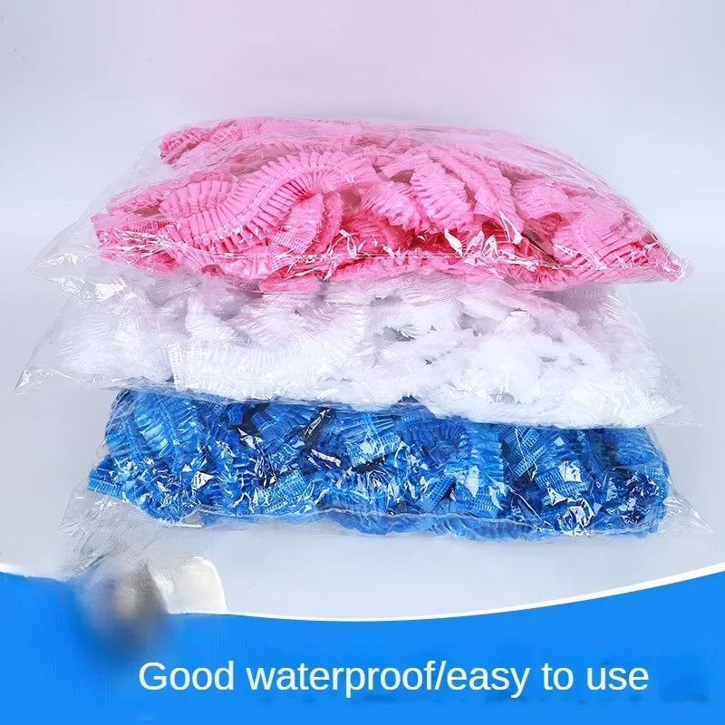 Disposable Shower Caps 100pcs – Waterproof Elastic PE Caps