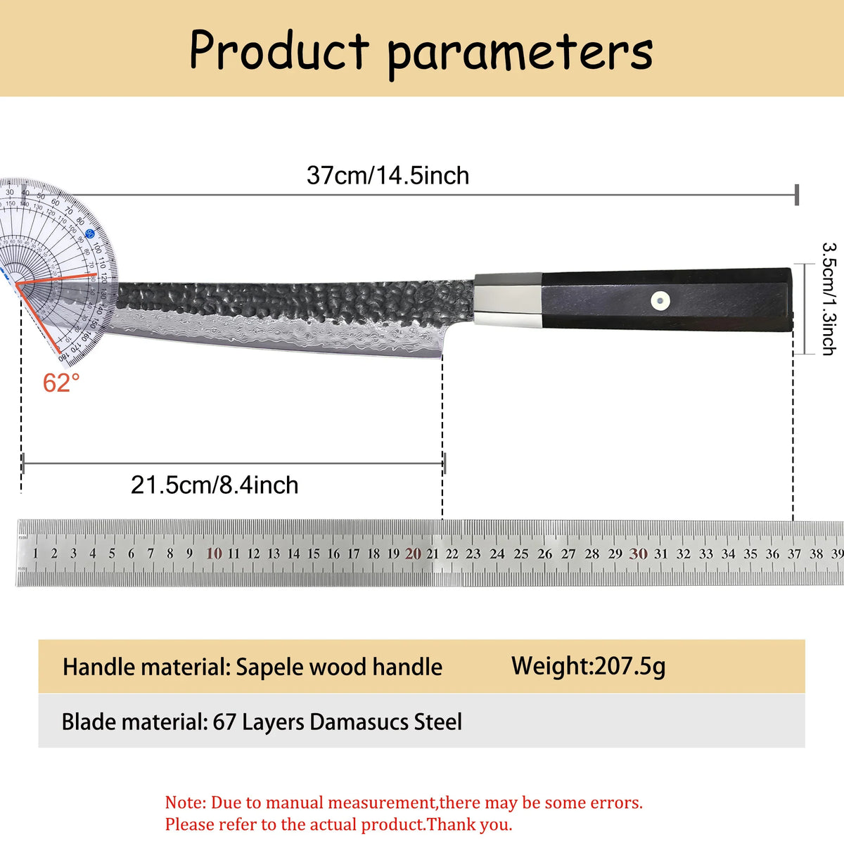 67-Layer Damascus Steel Sashimi & Fish Fillet Knife