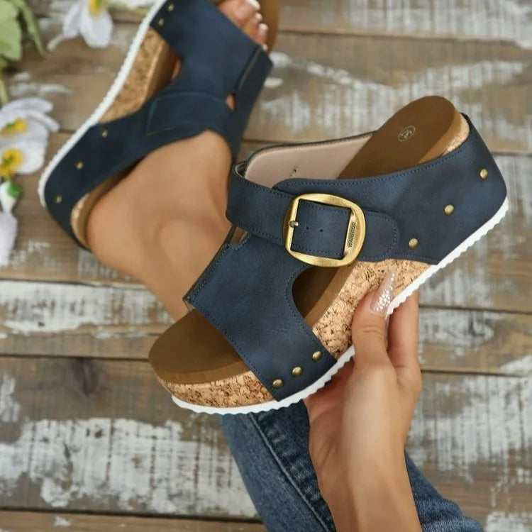 Women's Wedge Platform Sandals – Buckle Slip-On High Heel