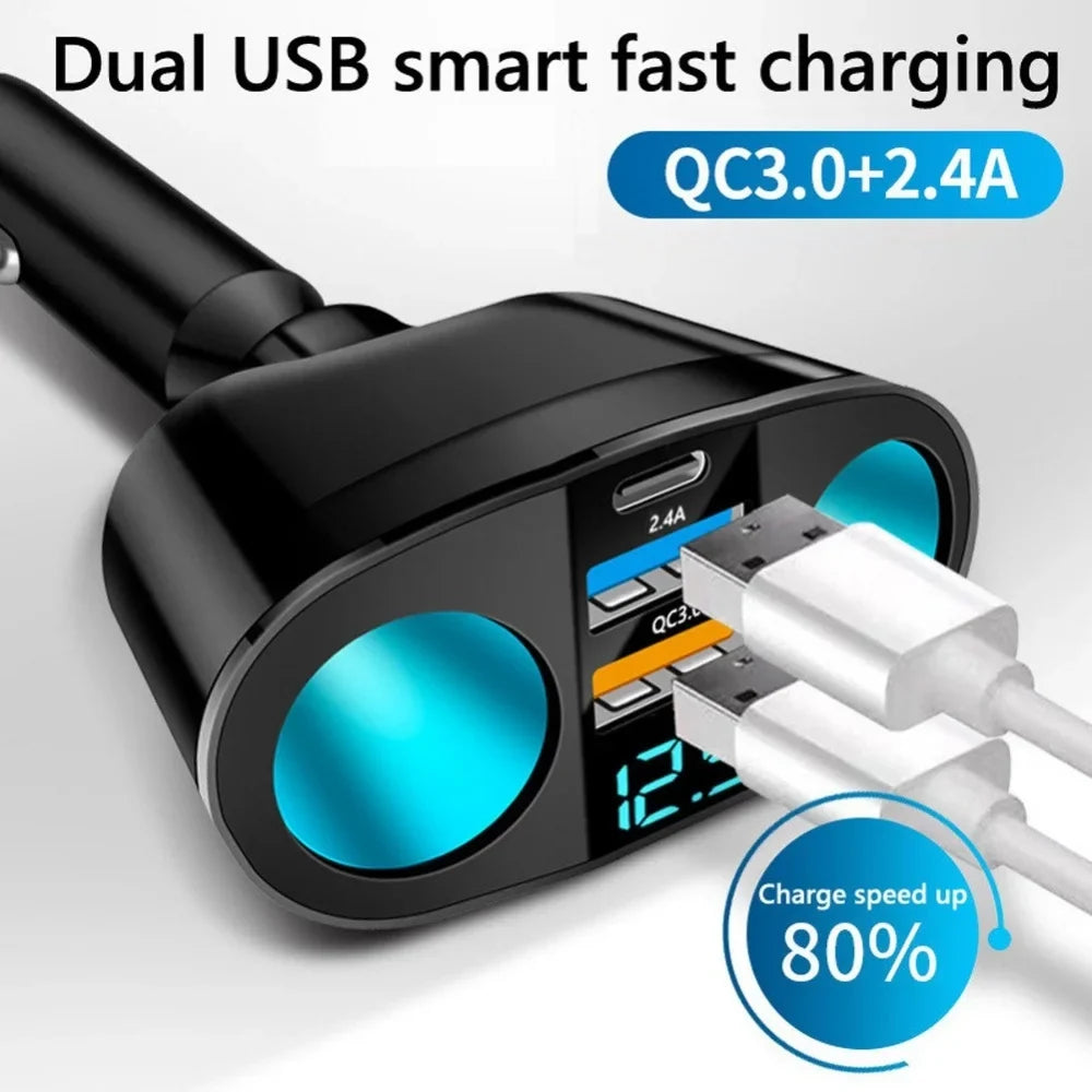 Dual USB Type-C Car Charger | Digital Display Fast Charging