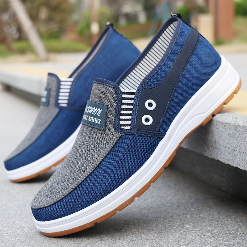 Men's Canvas Slip-On Loafers – Lightweight Color Block Casual Shoe