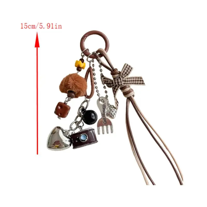 Braided Rope Bow Bead Fluffy Ball Keychain Charm | Girls Gift
